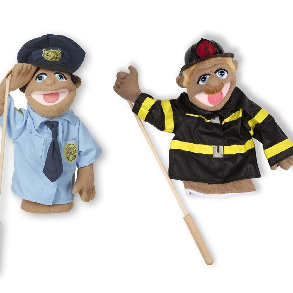 Melissa & Doug Rescue Puppet Set - Police Officer and Firefighter 15" NIP